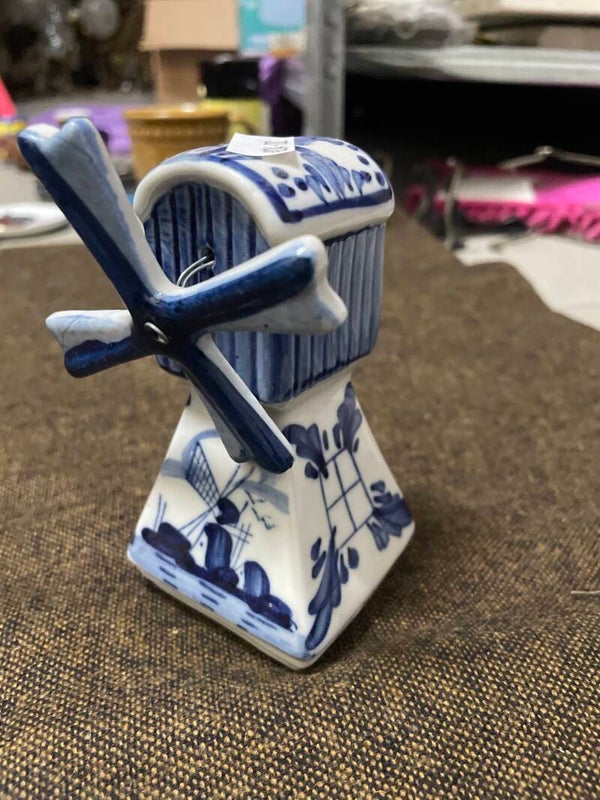 Cobalt Blue Porcelain Miniature Windmill - Decor