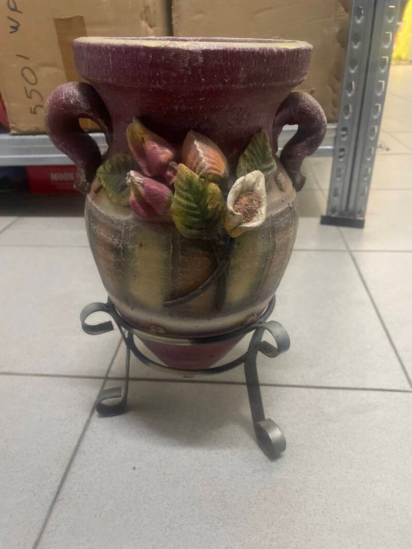 Terracotta Vase On Metal Stand - Decor