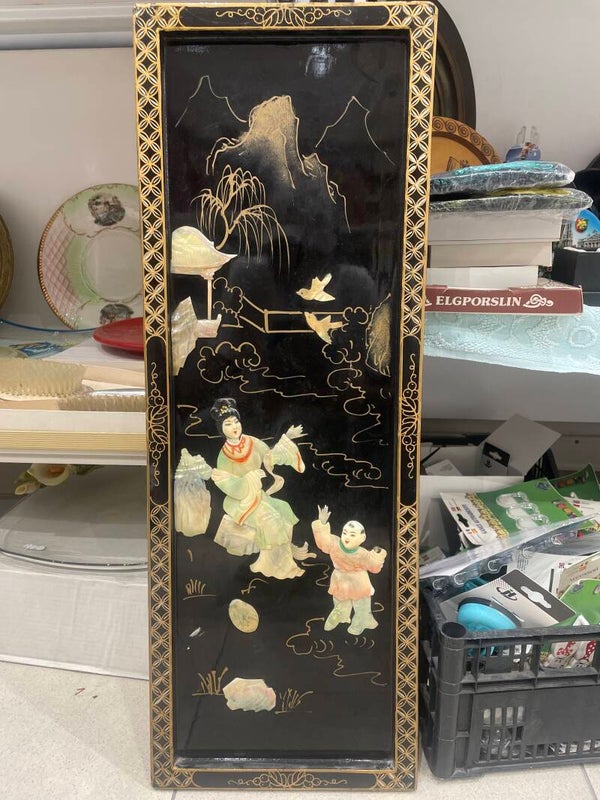 Vintage Chinese black wall panel