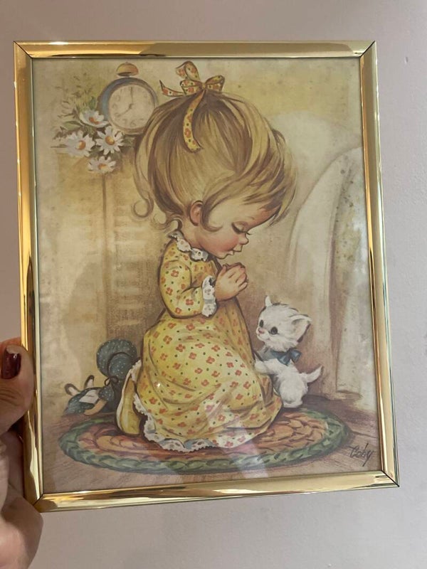 1970s Say Your Prayers Girl With Kitten - Frames