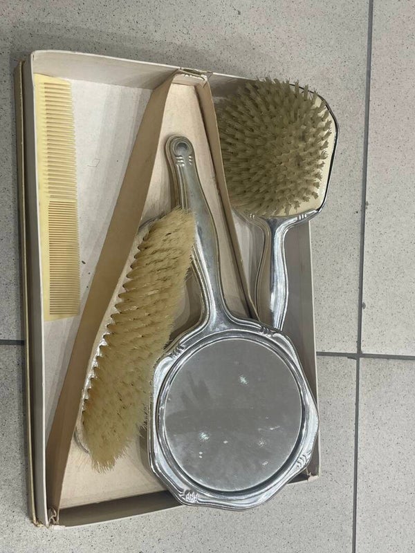 Vintage silver plated mirror and brush- supplies ***
