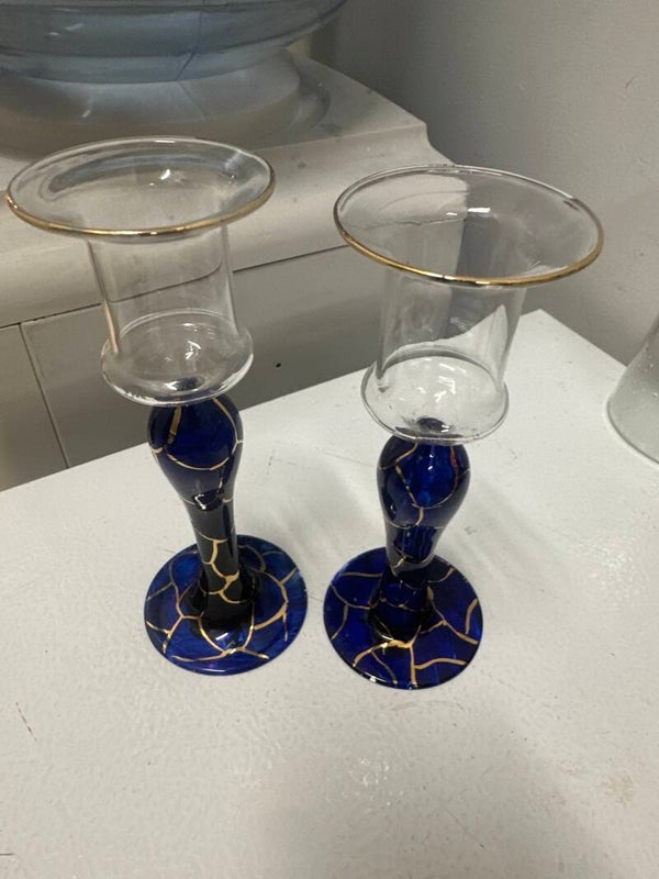 Romanian art glass candlestick holders- Candles ***