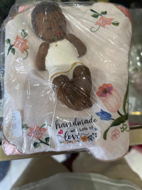 Small Hand-Made Baby Jesus Black On Cushion - Crafts