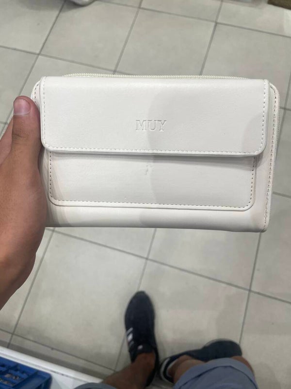 white faux-leather zippered wallet - Accessories*