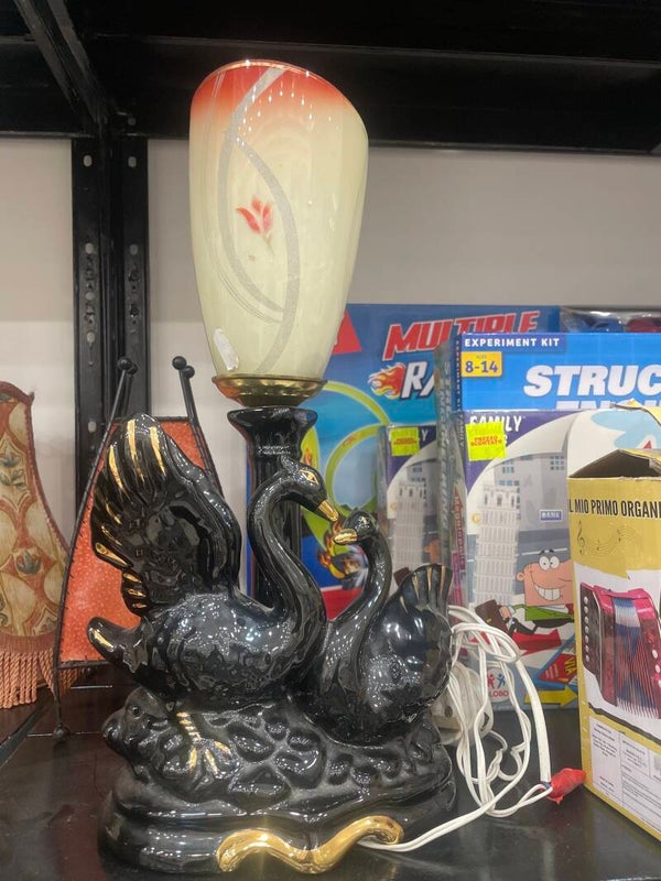 Mid century modern ceramic black swan table lamp