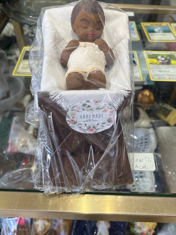 Small Hand-Made Baby Jesus in Cradle - Crafts