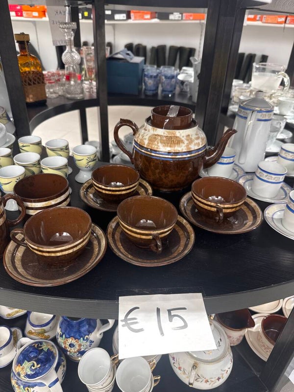 Brown With Blue Stripes Tea-set -  Supplies*
