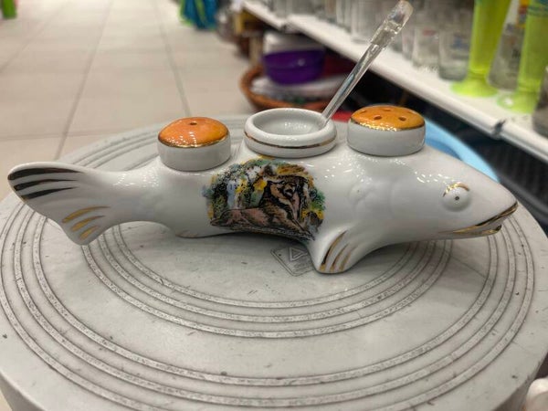 Porcelain Fish-Shaped Condiment Cruet Set - Supplies