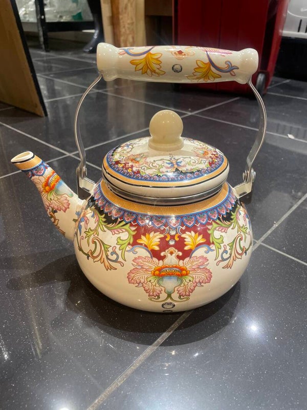 Floral Enamel Tea Kettle - Collectibles