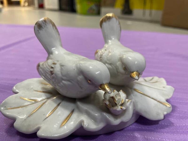 White & Gold Porcelain Love Birds - Figurines