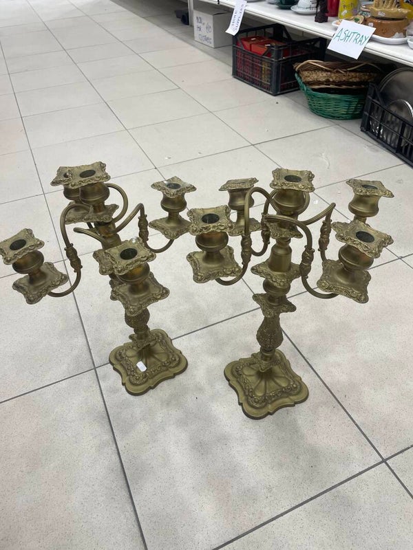 Large Brass Candle Holders - Candles