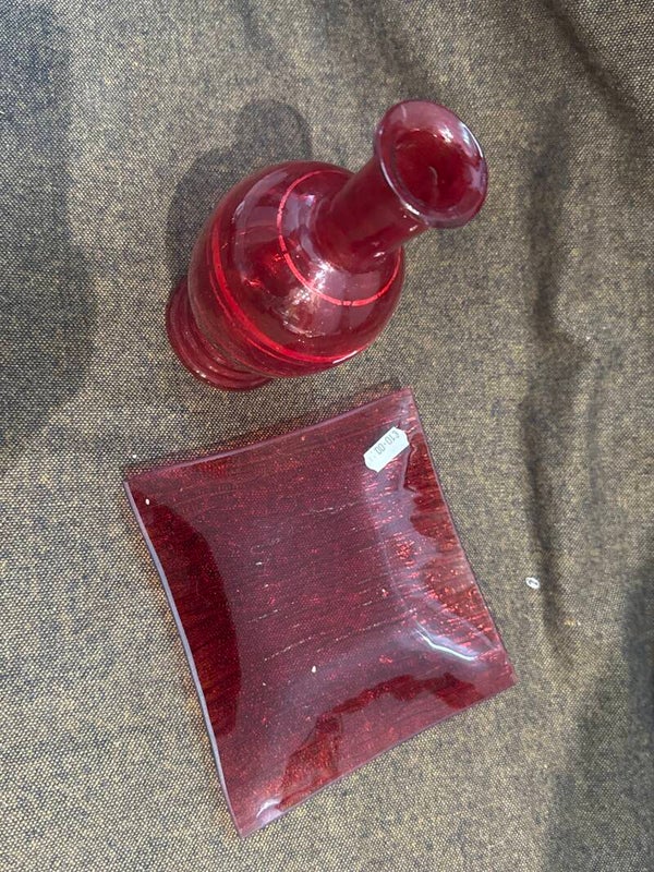 Modern Art Cranberry Glass Set - Decor