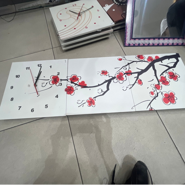 Asian flowers desgined panoramic wall clock set - decor*