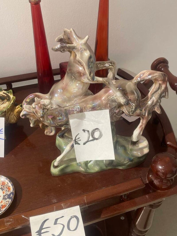 Mid-Century Italian Lusterware Porcelain Galloping Horses - Figurines