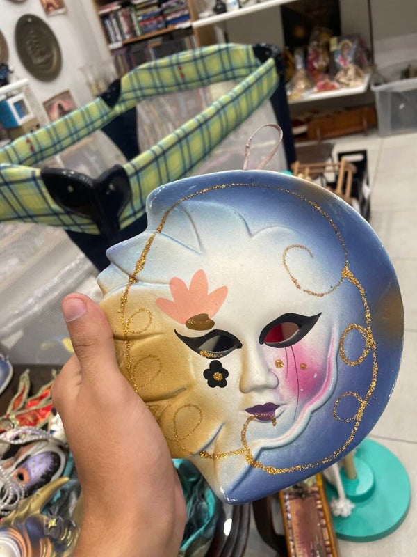 hand-painted Venetian-style ceramic sun and moon wall mask - Decor*