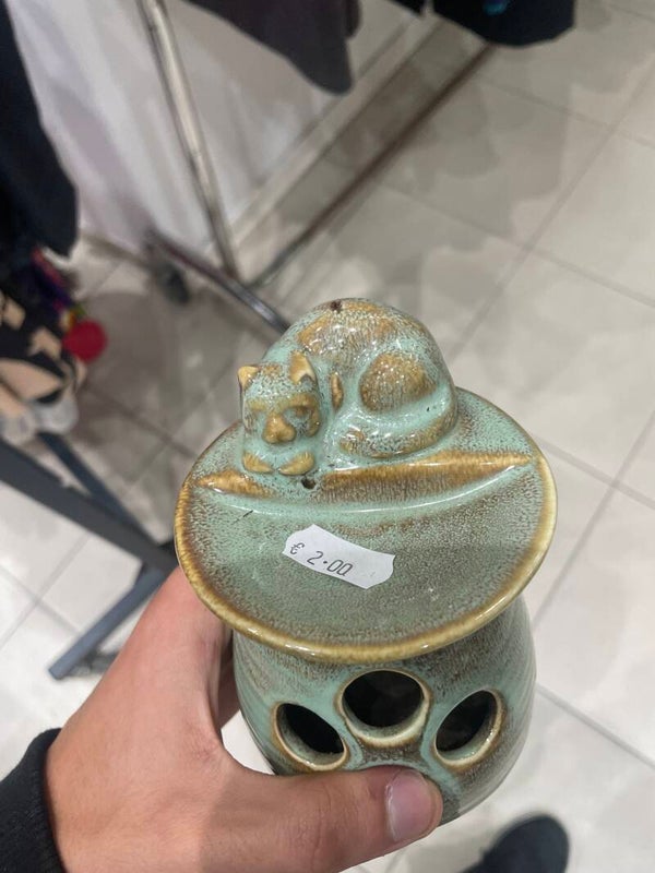 Cat Glazed Art Pottery Votive Candle Holder - decor*