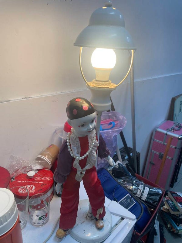 Lamp with porcelain Pierrot clown doll - decor*
