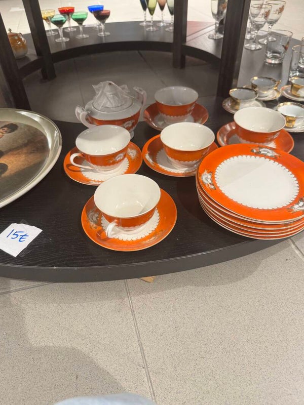 Orange Porcelain Tea Set - Decor