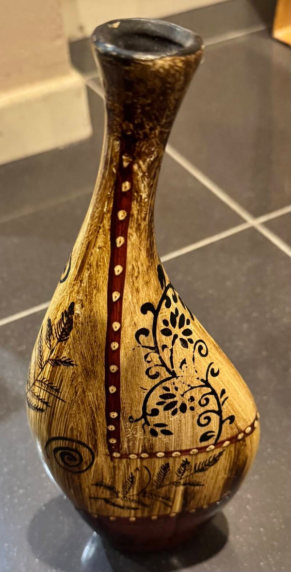 Painted Wooden Vase - Decor