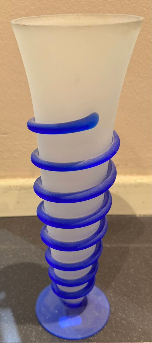 White Vase With Blue Spiral - Decor