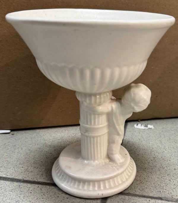 White Ceramic Cherub Pedestal Dish - Decor
