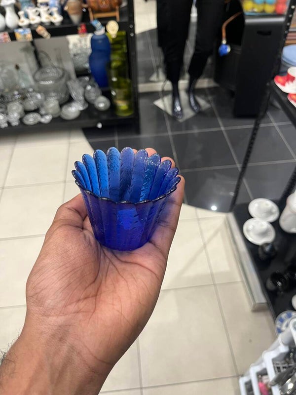 Blue Glass Candle Holder - Candles
