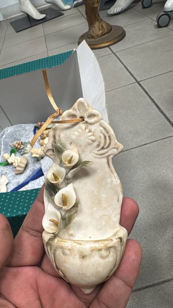 Holy Water Font Featuring Sculptural Arum Lily - Religious *