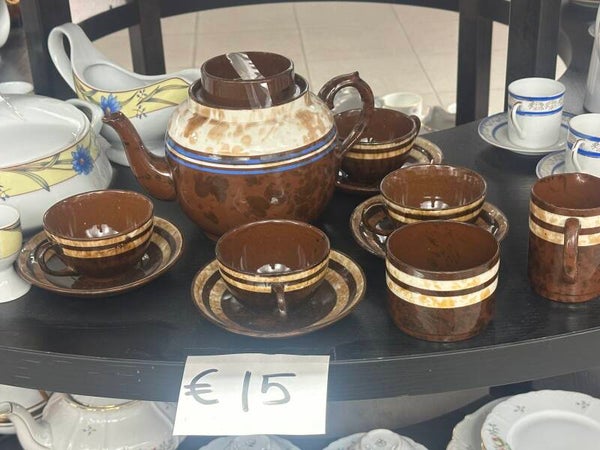 vintage brown and white tea set - Supplies*