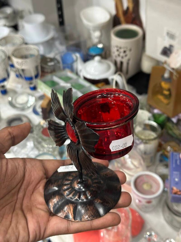 Metallic Red Glass Candle Holder - Candles