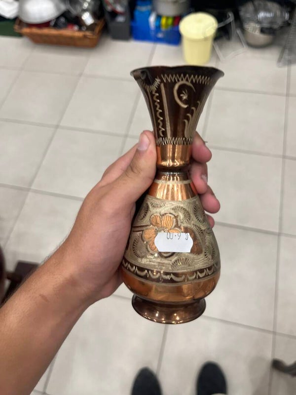 handcrafted, etched copper vase - Brass*