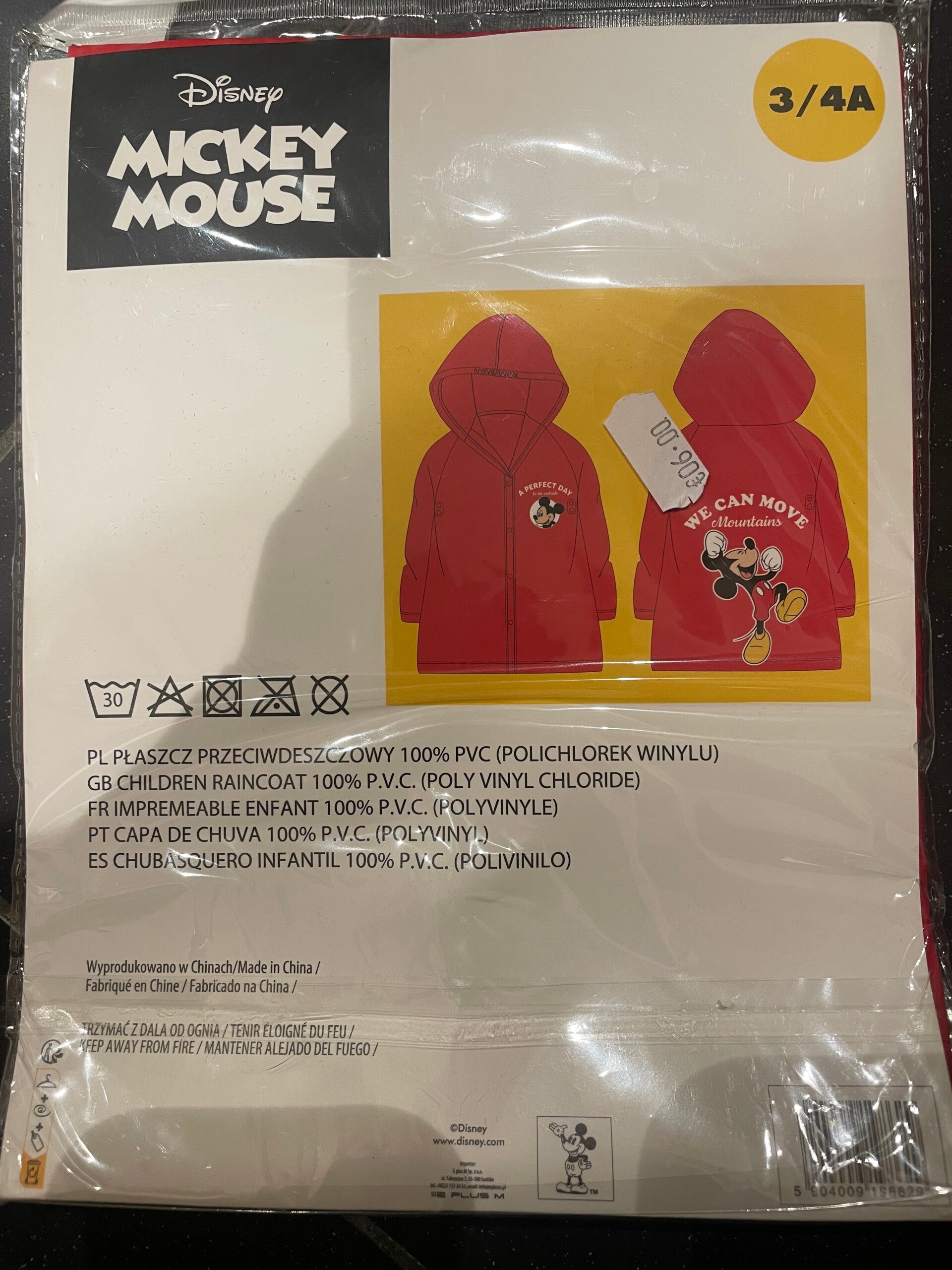 Boys Mickey Raincoat - Size 3/4 Years