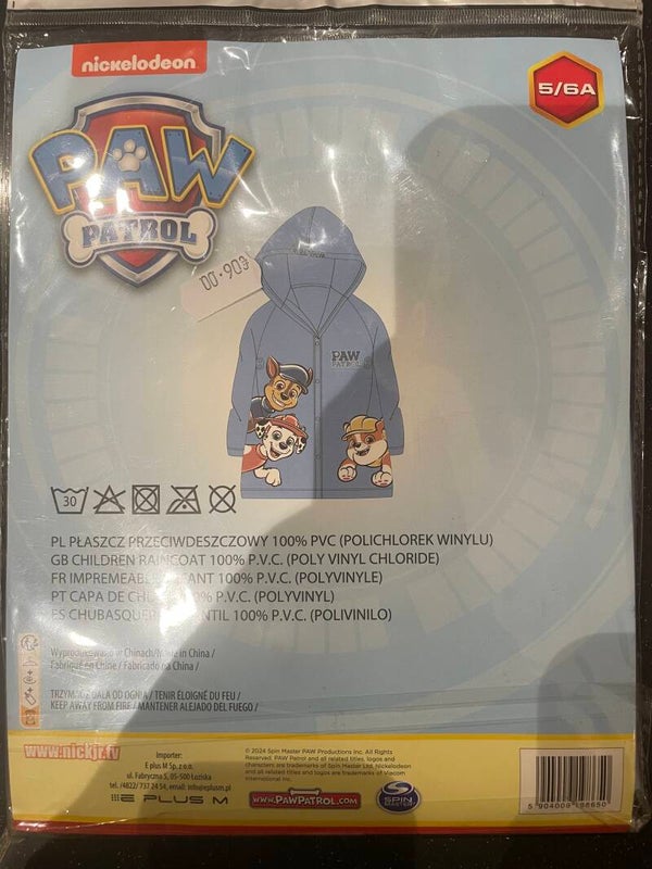 Boys Paw Patrol Raincoat - Size 5/6 Years