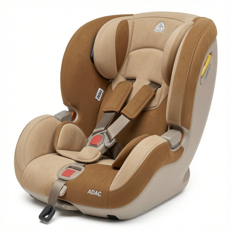 Bébé en toute sécurité dans un siège-auto dos à la route, illustration style doux et rassurant.