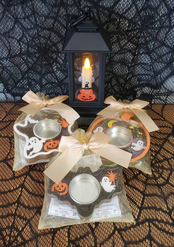 👻 Ensemble porte bougie bois Halloween