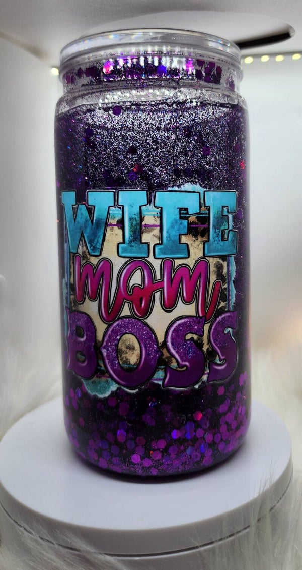 Wife mom boss snowglobe tumbler