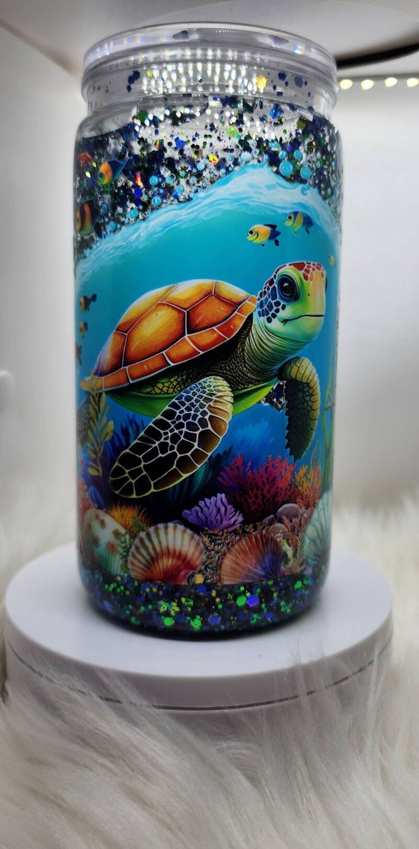 TURTLE IN THE OCEAN SNOW GLOBE TUMBLER