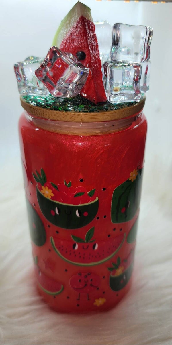 Watermelon mica snowglobe tumbler