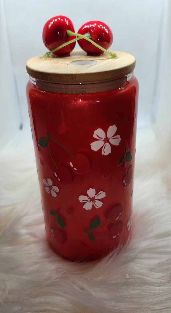 Cherry Mica decorated lid