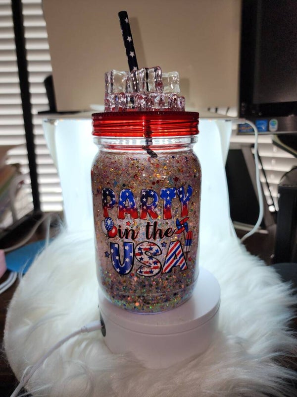 Party in the USA snow globe with decorated lid