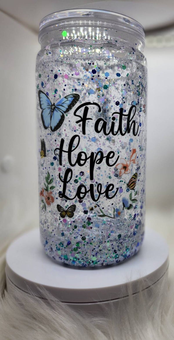 FAITH, HOPE, LOVE SNOW GLOBE TUMBLER