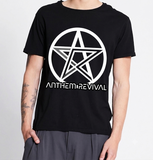 Black t-shirt with AR-pentagram logo, male