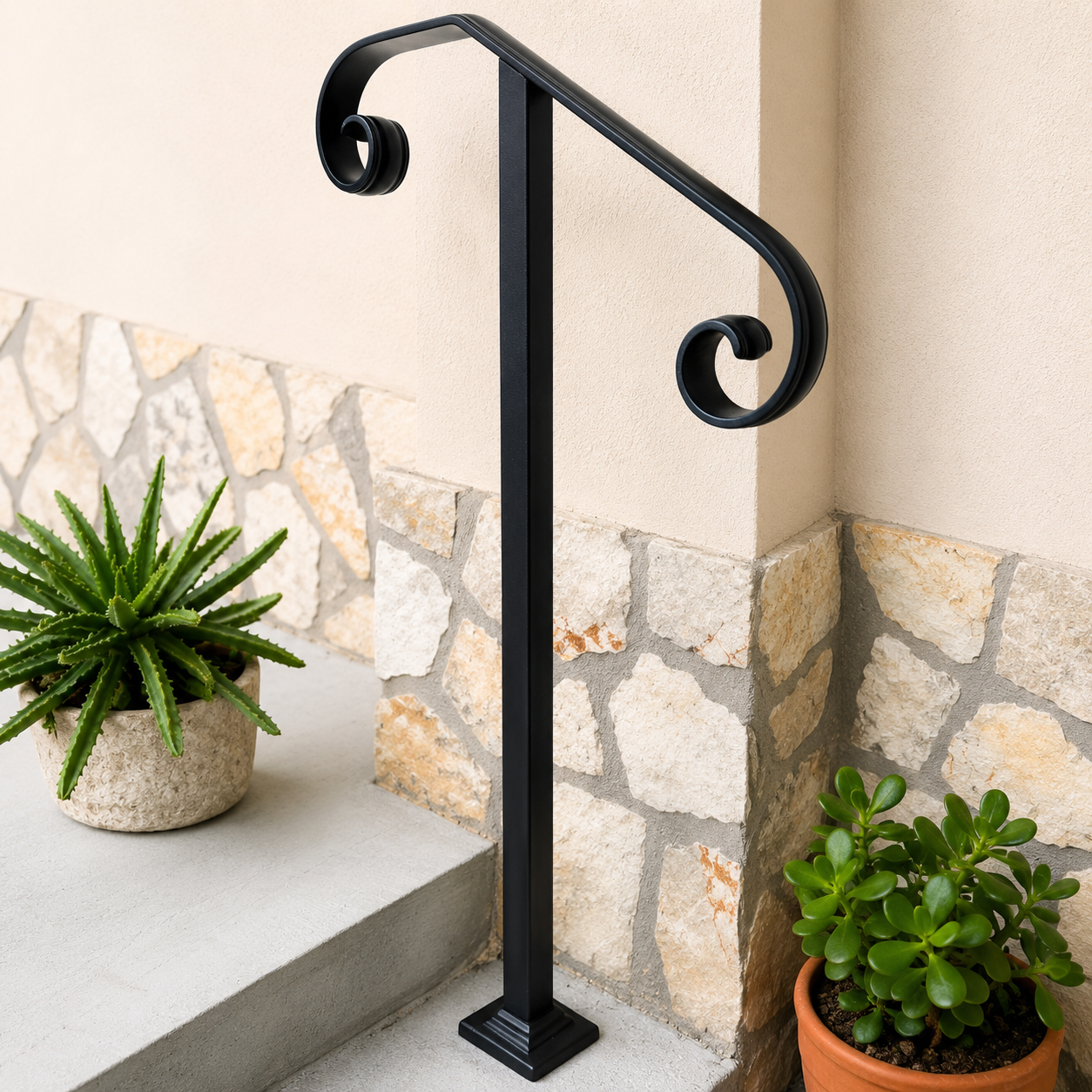 Corrimano mod. Imperial in Ferro Battuto – Made in Italy – H 100 cm – Per 2/3 Gradini – Sezione 30x30 mm – Kit Completo con Tasselli