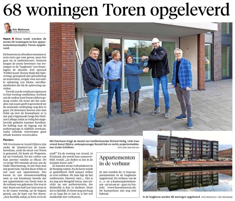 foto oplevering eerste woningen Toren van Hoorn