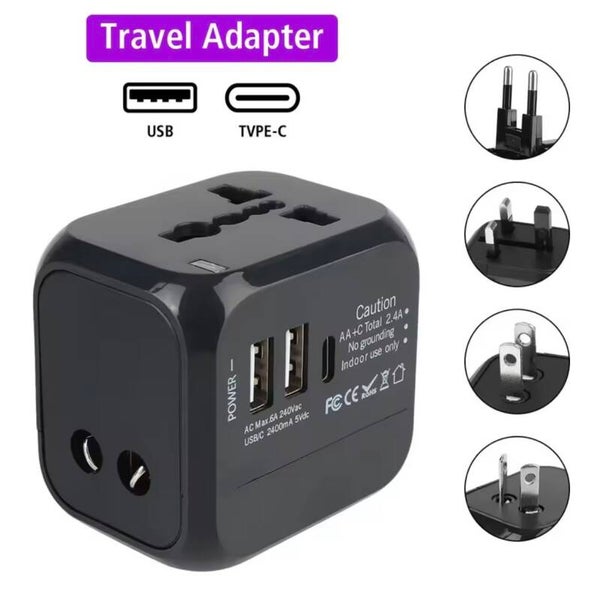 Wereldreisadapter 3-in-1 met USB & USB-C