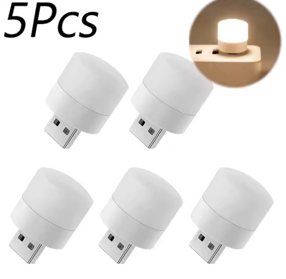 5 stuks Mini USB Nachtlampjes – Warm & Wit Licht