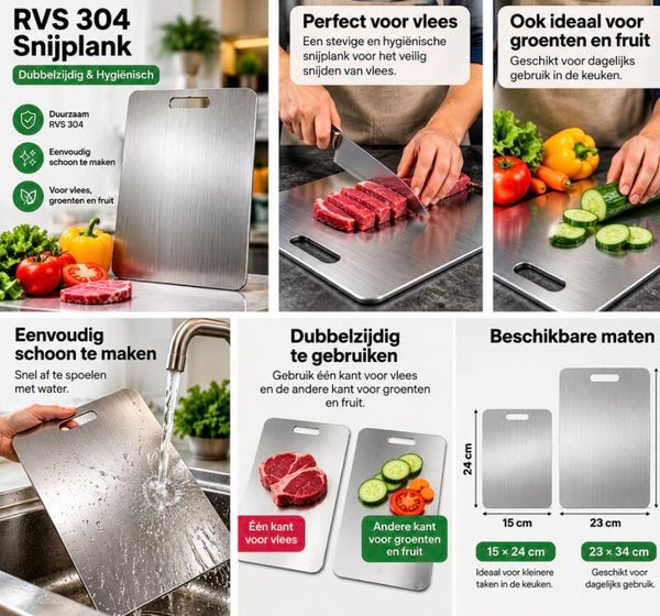 RVS 304 Snijplank – Dubbelzijdig