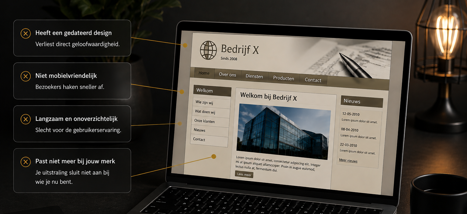 Verouderde website en professioneel webdesign
