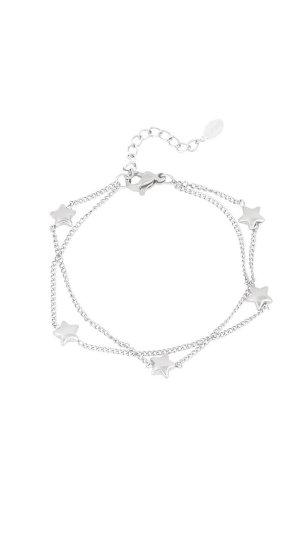 Dubbel star armband zilver