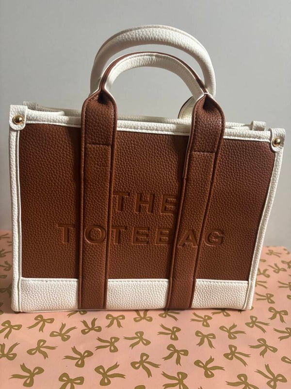 Tote bag wit/ donker bruin
