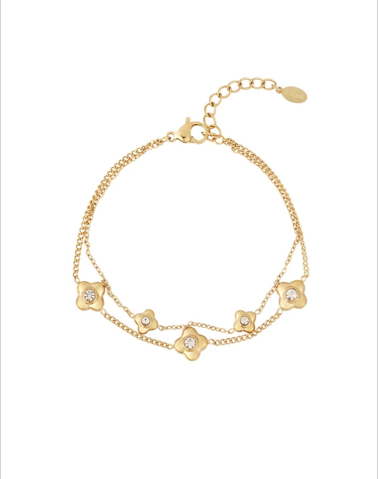 Dubbel bloem armband goud
